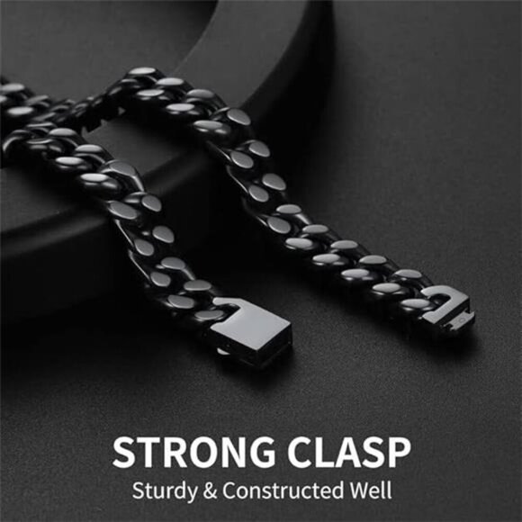 C160BG B.Tiff 16mm 2 Tone Black & Gold Flat Cuban Link  Black/18K Gold Miami Cuban Chain Necklace